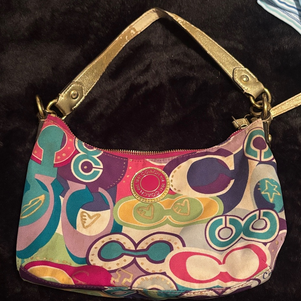 Coach (POPPY) Multicolor Shoulder Bag with Gold Straps
